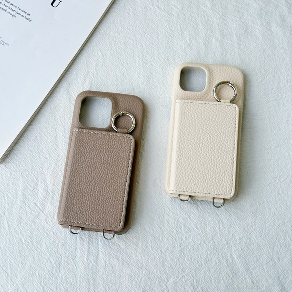ミラー付き iphone 17 16 15 14 13 ケース カード収納 リング付き