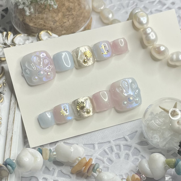 サイズオーダー♡グラデーションシェルフットネイルチップ ブルー  