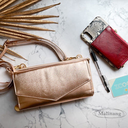 ショルダーポーチウォレット ピンクゴールド✖️ゴールドファスナー