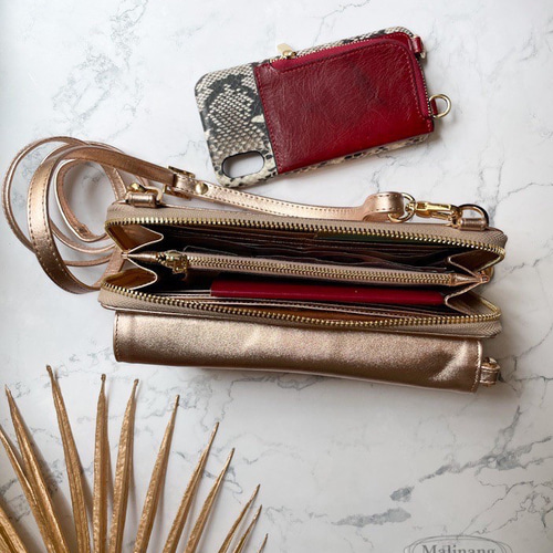 ショルダーポーチウォレット ピンクゴールド✖️ゴールドファスナー