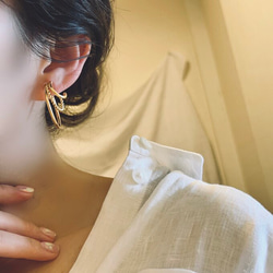 18kgp◆Triple random hoop earrings トリプルランダムフープイヤリングフープピアス金アレ 6枚目の画像