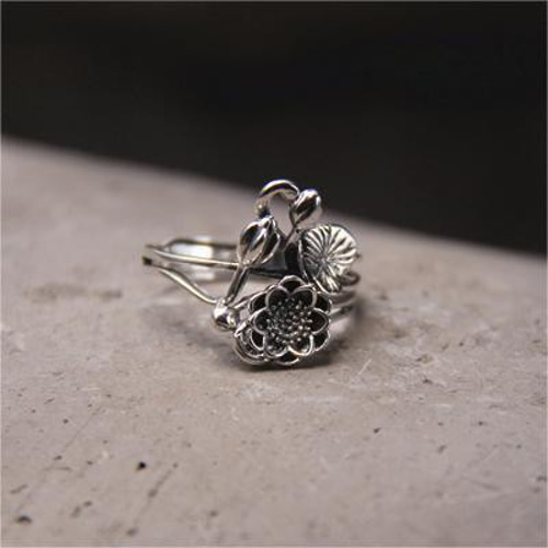 925シルバー文芸ヴィンテージリング レディース蓮華リング 蓮華名入れ