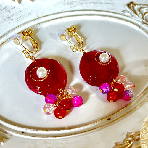 数量限定セール  Sparkle-赤の化石- 【レジンアクセサリー レジンイヤリング ヘアゴム