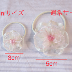 花桜 ホワイト | mini ヘアゴム 2個セット オーガンジーリボン 5枚目の画像