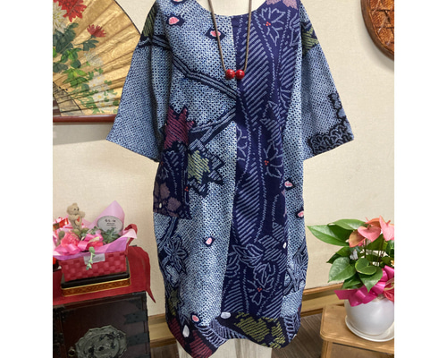 有松絞りのチュニック 着物リメイク チュニック 着物リメイク