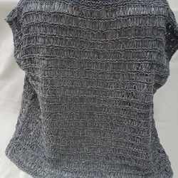 手編みニットトップスちょい袖☆グレー羽織り 2枚目の画像