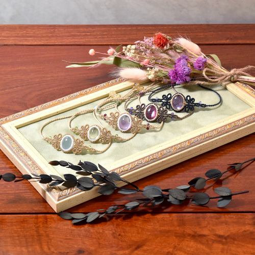 レピドライトのマクラメ編みブレスレット【結びの蝶】シリーズ