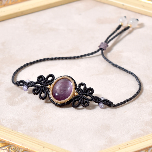 レピドライトのマクラメ編みブレスレット【結びの蝶】シリーズ