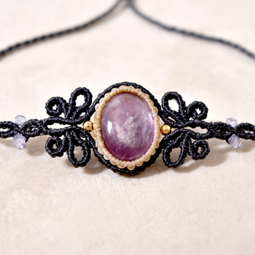 レピドライトのマクラメ編みブレスレット【結びの蝶】シリーズ