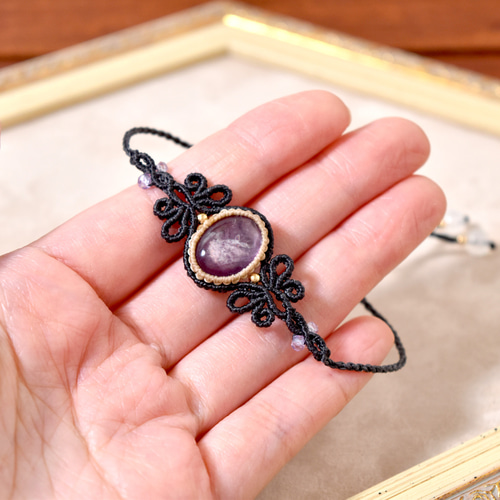 レピドライトのマクラメ編みブレスレット【結びの蝶】シリーズ