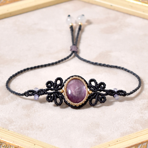 レピドライトのマクラメ編みブレスレット【結びの蝶】シリーズ