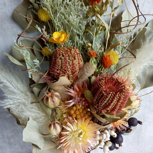 気持ち華やぐオレンジブラウンのスワッグ❀ブーケ プリザーブド