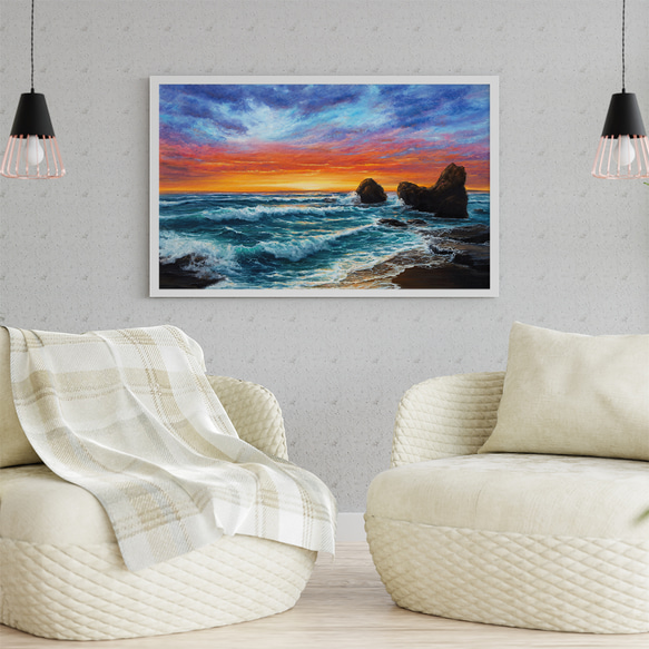 Ocean ゴージャス サンセット 油絵風  / インテリアポスター 海外アート / 5006 4枚目の画像