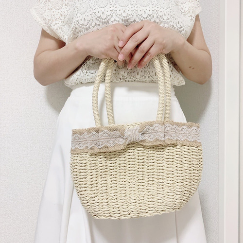 カゴバック かごバッグ 大人 上品 大人可愛い リボン 上品
