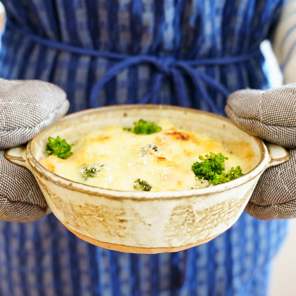 【予約販売】グラタン皿　コンロにかけられる直火OK！土鍋　トースター、グリル、電子レンジOK(IH不可) 1枚目の画像