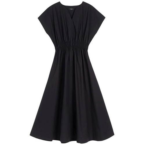 Vネックワンピース ウエストにゴムギャザーワンピース 100