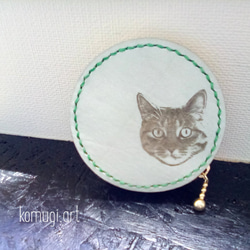 komugi  art オリジナル猫顔　本革まんまるコインケース　　=手縫い= 1枚目の画像