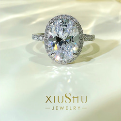 6カラット オーバル 高炭素ダイヤモンド キラキラ ゴージャス ヘイローリング シンプル ホワイト 白 婚約指輪 7枚目の画像