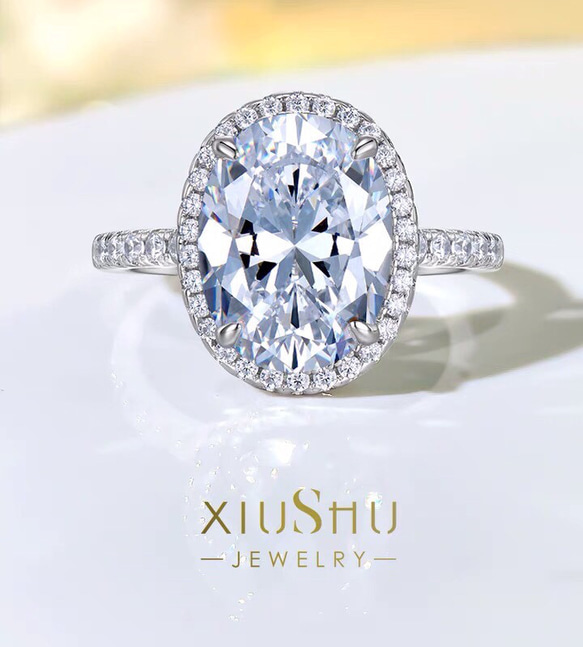 6カラット オーバル 高炭素ダイヤモンド キラキラ ゴージャス ヘイローリング シンプル ホワイト 白 婚約指輪 8枚目の画像