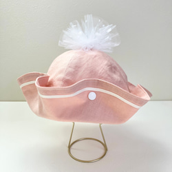 【ベビーキッズ帽子　名入れ対応】おしゃれで可愛いマリンコーデ♡桜ピンクのセーラーハット水兵帽 1枚目の画像