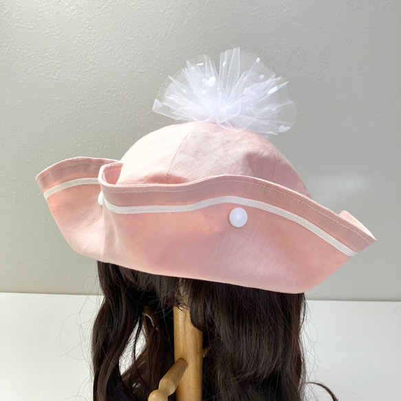 【ベビーキッズ帽子　名入れ対応】おしゃれで可愛いマリンコーデ♡桜ピンクのセーラーハット水兵帽 2枚目の画像