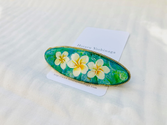 プルメリアのバレッタ＊手描きのお花 3枚目の画像