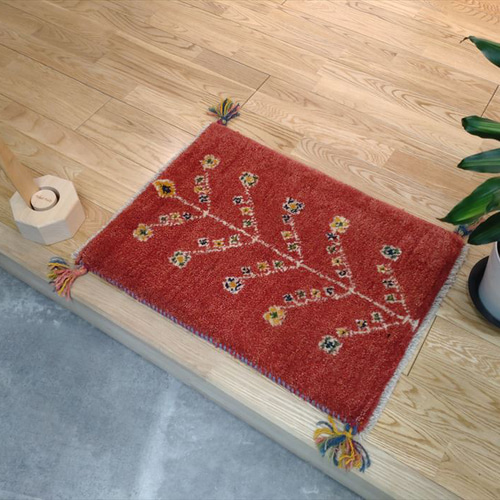 ペルシャ ギャッベ 玄関マット 44x58.5cm アイボリー グレー 生命の木