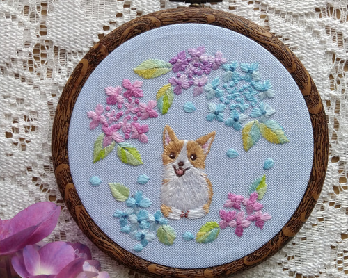 紫陽花　刺繍　額装 7f1d8c8d0f4271b04d3dc9a43ac714