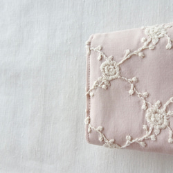 刺繍×レースのミニ財布 くすみピンク　薔薇 花柄 ミニウォレット　大人可愛い 5枚目の画像