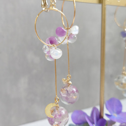 珠紫陽花 Hydrangea＆DropBeads Pale purple【イヤリング・ピアス】・初販5点まで送料無料 3枚目の画像