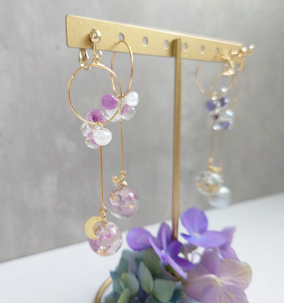 珠紫陽花 Hydrangea＆DropBeads Pale purple【イヤリング・ピアス】・初販5点まで送料無料 10枚目の画像