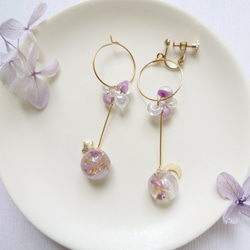 珠紫陽花 Hydrangea＆DropBeads Pale purple【イヤリング・ピアス】・初販5点まで送料無料 6枚目の画像