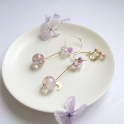 珠紫陽花 Hydrangea＆DropBeads Pale purple【イヤリング・ピアス】・初販5点まで送料無料 9枚目の画像