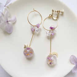 珠紫陽花 Hydrangea＆DropBeads Pale purple【イヤリング・ピアス】・初販5点まで送料無料 4枚目の画像