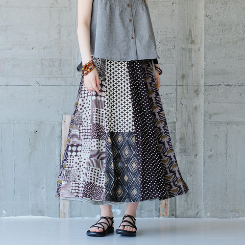 KARITAI パッチワークロングスカート パッチワークタックロングスカート | EDGE OF LINE｜ONLINE STORE