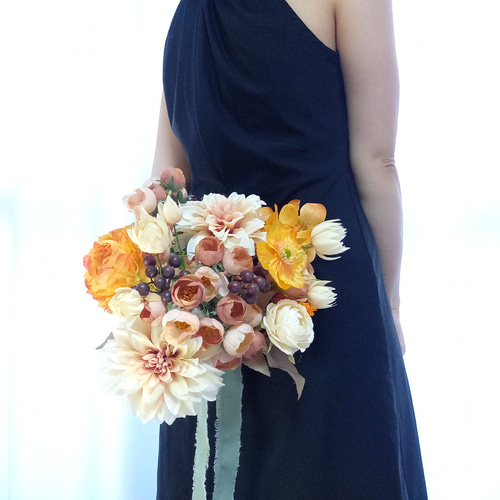 アーティシャルフラワーブーケ　ウェディング　韓国風　ぴょんぴょんブーケ 韓国風ブーケ ピンク アーティフィシャルフラワー アーティシャル