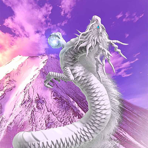 龍の絵「富士と昇龍・白龍・明るめ」自作A4 竜の絵 イラスト