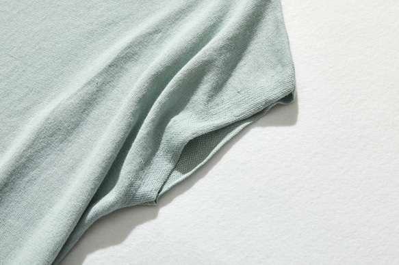 ラフに着られてきちんとお洒落なサマーニット　薄手　コットン100％ 　淡い青緑色　230602-2 3枚目の画像