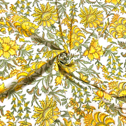 【50cm單位】白色黃橙花印度手工版畫布料紡織棉 第1張的照片
