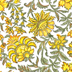【50cm單位】白色黃橙花印度手工版畫布料紡織棉 第2張的照片