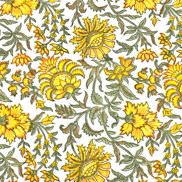 【50cm單位】白色黃橙花印度手工版畫布料紡織棉 第3張的照片