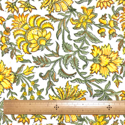 【50cm單位】白色黃橙花印度手工版畫布料紡織棉 第6張的照片