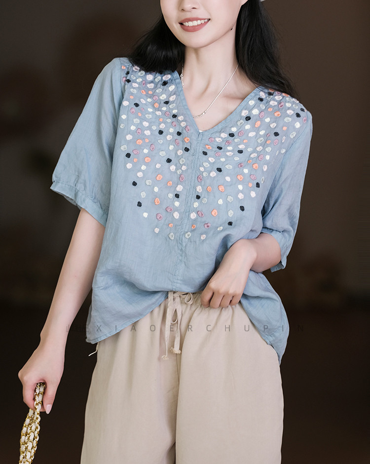 センピオーネ 麻　Tシャツ 茶　リネン ピアッツァ 涼しい　レディース