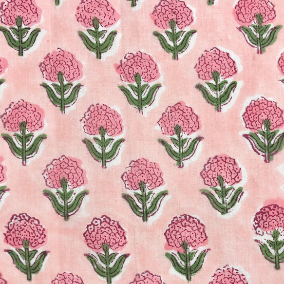 【50cm單位】珊瑚粉紅小花印度手工塊印花布料紡織棉 第2張的照片