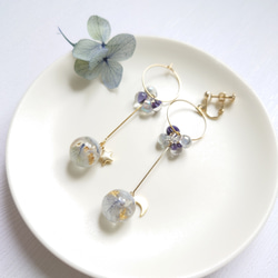 珠紫陽花 Hydrangea＆DropBeads Pale Blue【イヤリング・ピアス】・初販5点まで送料無料 5枚目の画像