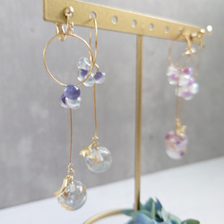 珠紫陽花 Hydrangea＆DropBeads Pale Blue【イヤリング・ピアス】・初販5点まで送料無料 4枚目の画像