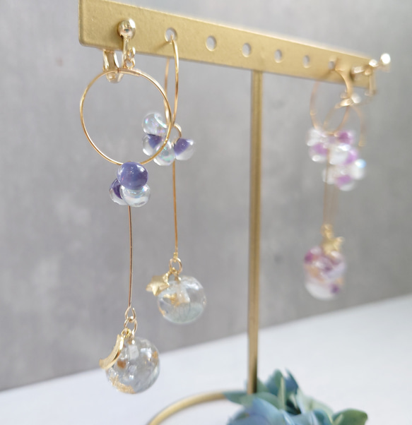 珠紫陽花 Hydrangea＆DropBeads Pale Blue【イヤリング・ピアス】・初販5点まで送料無料 4枚目の画像