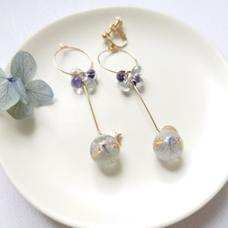 珠紫陽花 Hydrangea＆DropBeads Pale Blue【イヤリング・ピアス】・初販5点まで送料無料 3枚目の画像