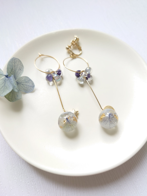 Hydrangea＆DropBeads Pale purple【ピアスorイヤリング・ネックレス】送料無料 10枚目の画像