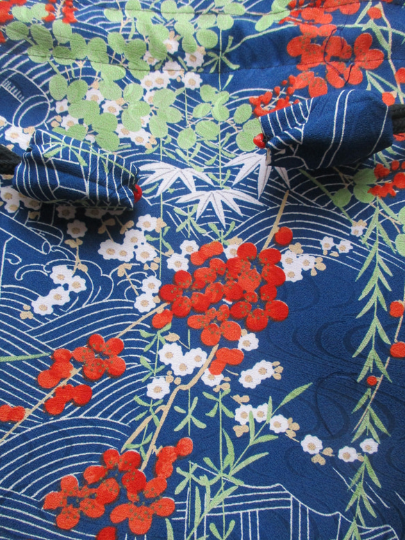 ７１５８　花柄の着物で作った巾着袋＃送料無料 5枚目の画像